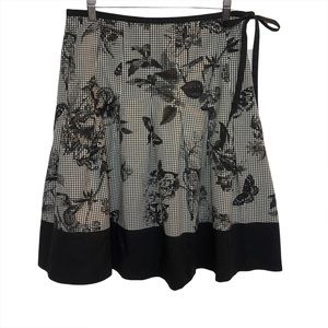 Talbots gingham skirt black & white botanical print 100% cotton Talbots petite 8